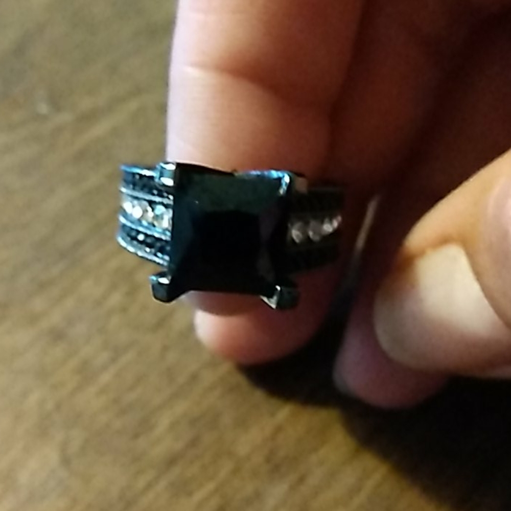 Onyx and cubic zirconia ring